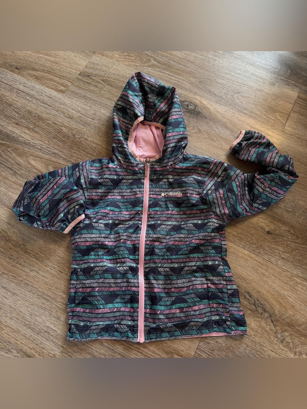 Columbia Girls' Pink, Teal & Black Hooded Puffer Jacket